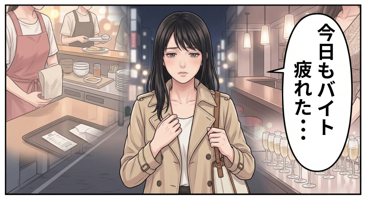 月の支払いに悩む女性を描いた漫画